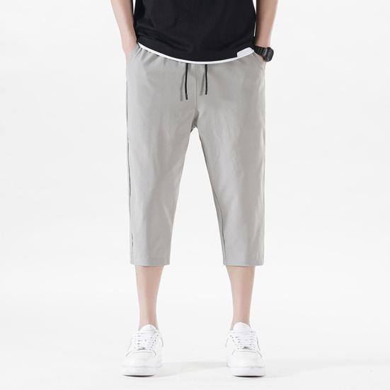 Men Cropped Pants Elastic Waistband Drawstring Quick-Drying Breathable Fit Fabric Loose Design Sports Leisure Pants