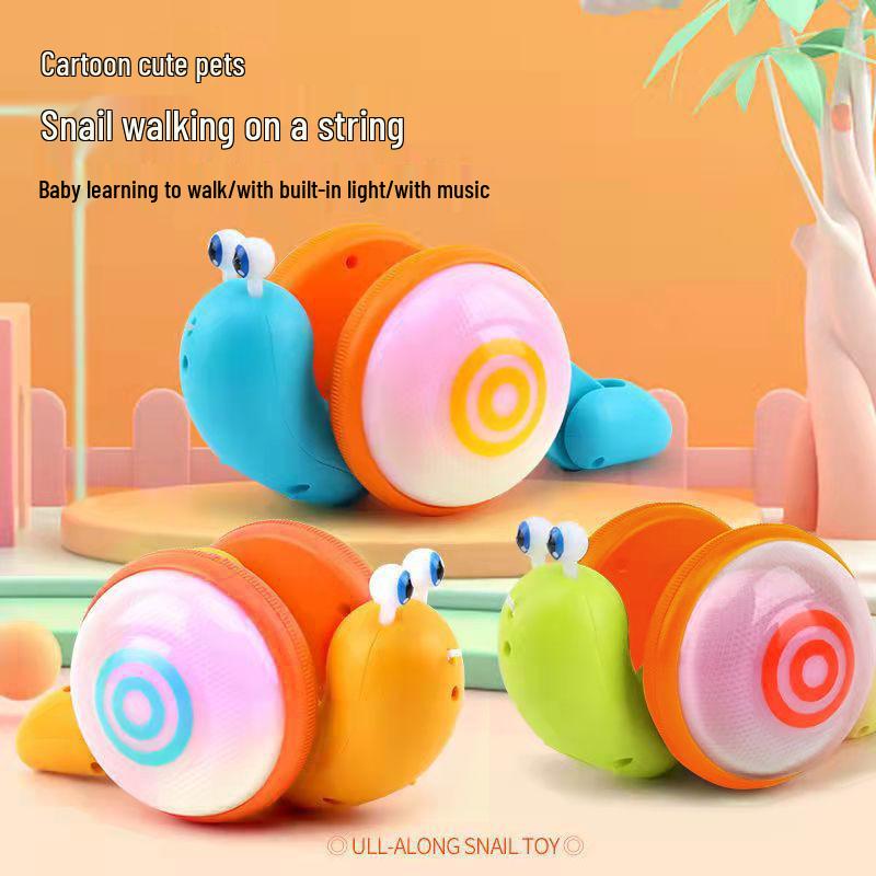 

Светящаяся игрушка-улитка с веревочкой для малышей: Электрическая тяга и волоконный трос. Учебный инструмент Blue Light & Music Snail - Bagged