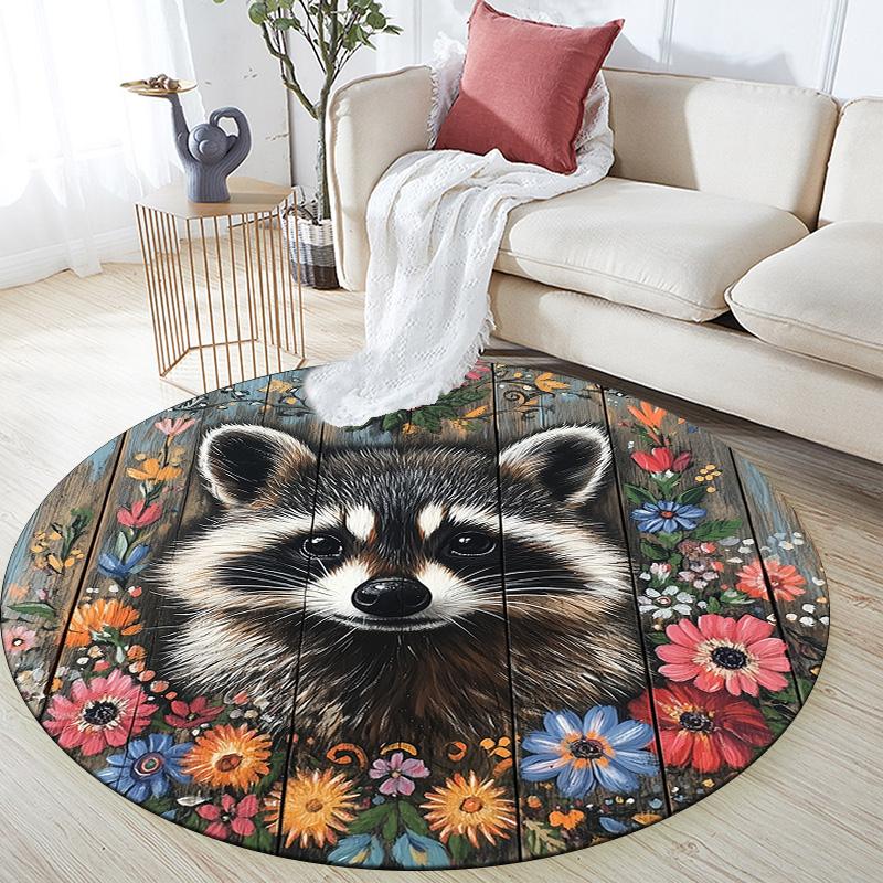 Raccoon,Round Area Rug,Carpet Rug for Living Room Bedroom Sofa Playroom Decor,Non-slip Floor Mat