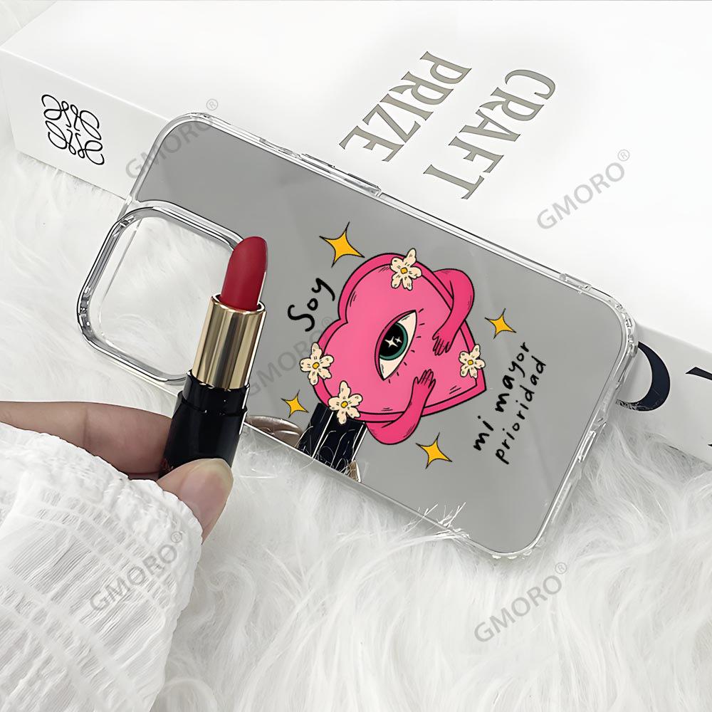 Hot-selling pink Sacred Heart eyes are suitable for Apple 17pro mirror mobile phone case 16 advanced sense anti-drop hard case