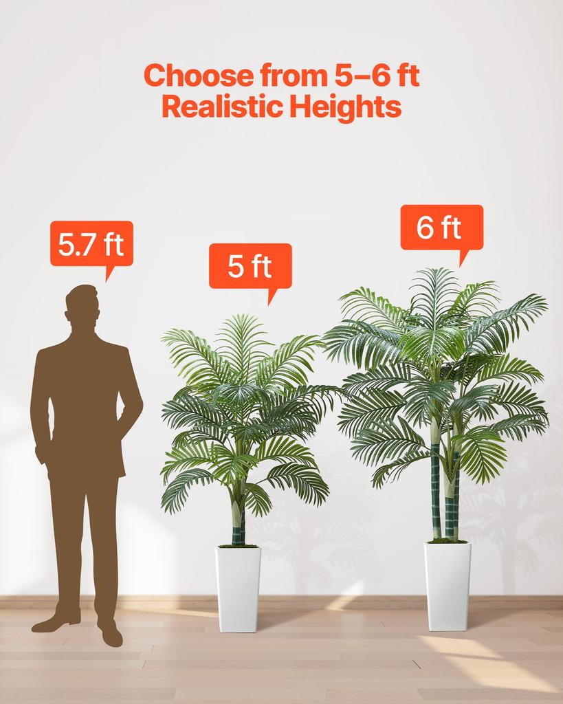 VEVOR Τεχνητό Δέντρο Φοίνικας Areca 1829 mm, Ψεύτικοι Φοίνικες Τροπικά Φυτά με Ψηλό Λευκό Γλάστρα, Ψεύτικο Μεγάλο Μεταξωτό Φυτό σε Γλάστρα