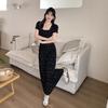 French Floral Short-sleeved Dress Summer New Women's Clothing Black Slim and Thin Temperament Medium and Long Skirt