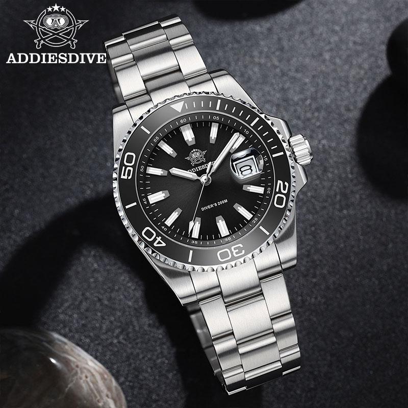 ADDIESDIVE 41mm Men's Quartz Watch BGW9 Super Luminous 200m Waterproof Diver Watches Ceramic Bezel Stainless Steel Sport Watch