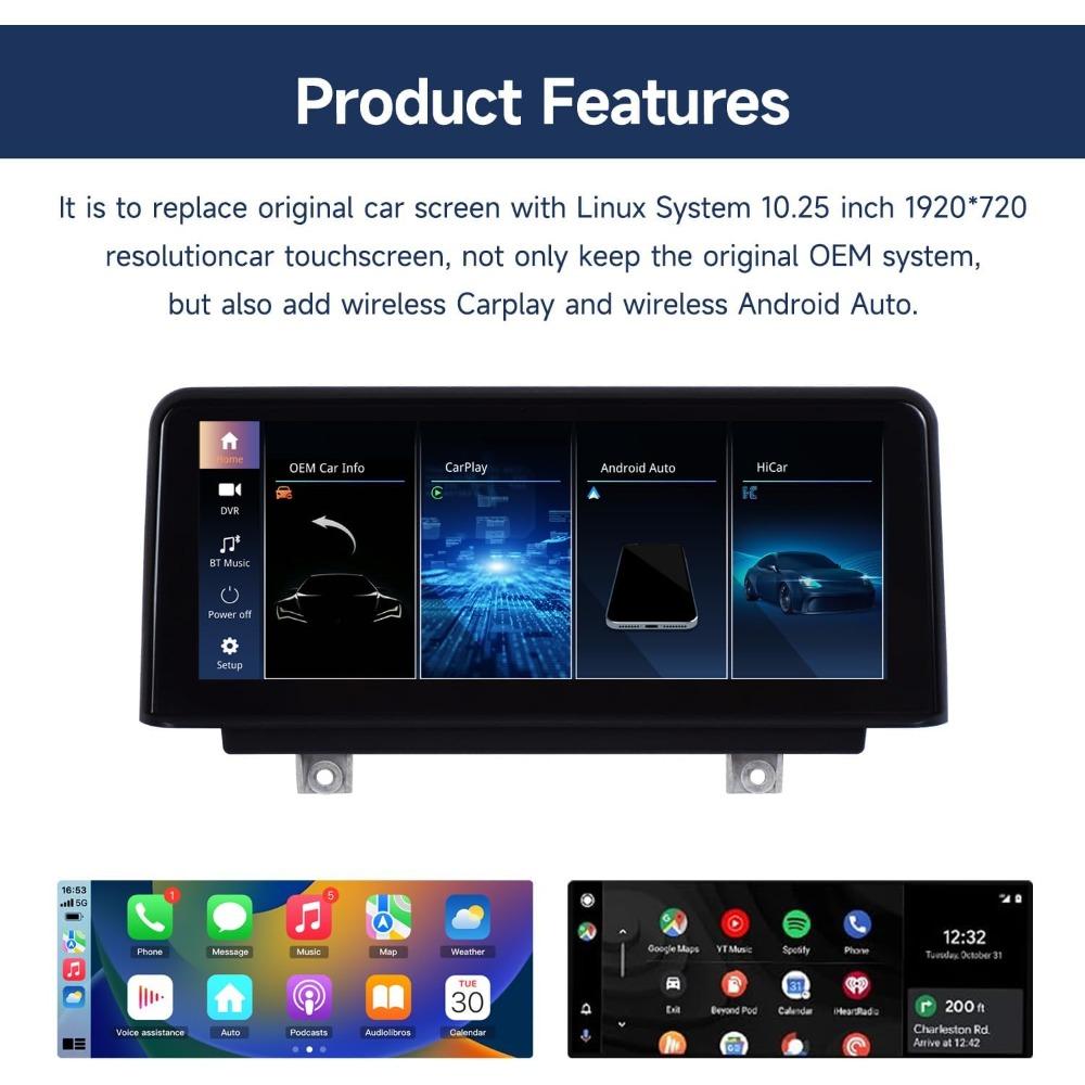 10.25-inch Touchscreen Wireless CarPlay Multimedia Suitable for 2014 to 2016 BMW 3 Series and 4 Series F30 F31 F34 F32 F33 F36