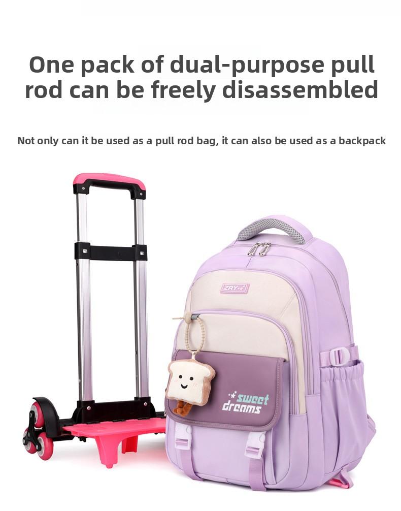 Trolley Schoolbags for Boys Middle School Detachable Rolling Daily Pack Elementary School Backpack with Wheels Pupil Book Carrier