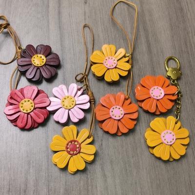 Genuine Leather Sunflower Bag Charm Handmade Keychain Cute Car Accessory