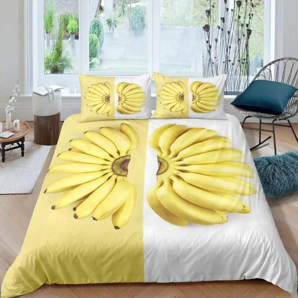 Yellow Banana Sweet Tropical Fruit Duvet Cover For Children Adult Vegetarian Polyester Quilt Cover Bedroom Decoration Queen Size