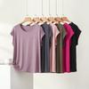 Camiseta Modal de Mujer Verano Fina Cuello Redondo Manga Corta Blusa Minimalista Holgada Tallas Grandes Transpirable Casual Diaria Camisetas