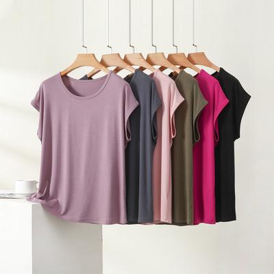 Damen Modal T-Shirt Sommer Dünn Rundhals Kappenärmel Bluse Minimalistisch Locker Große Größen Atmungsaktiv Freizeit Tägliche T-Shirts Tops