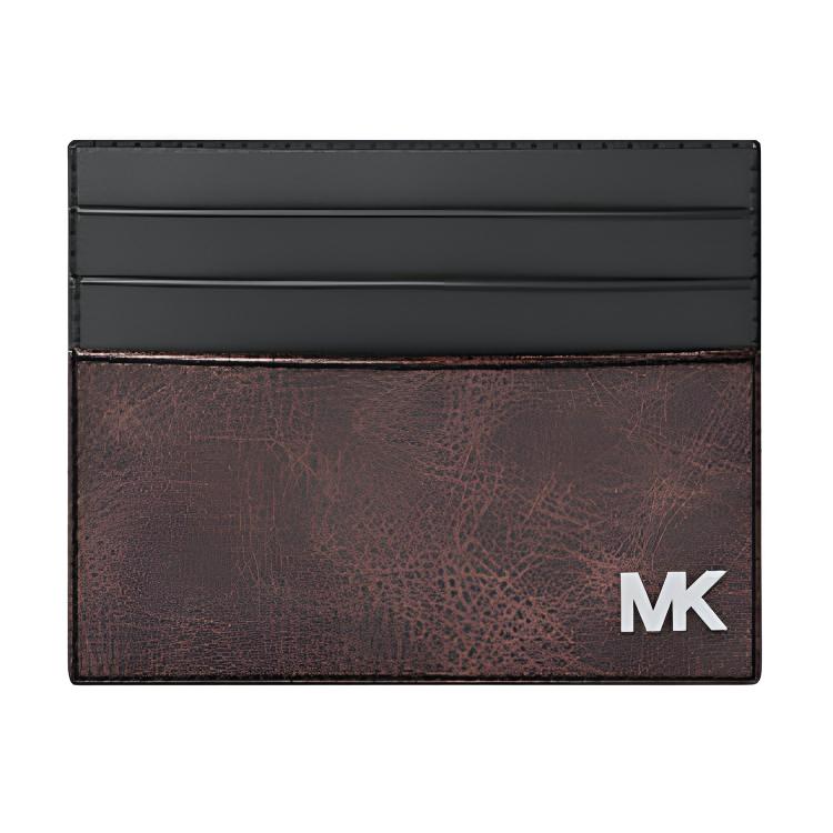 

Michael Kors MK Cyrus Letter Logo Color Block Design Bronze Embellished PU Card Holder Men Accessories Brown Black 36F5LCYD2U-CHOCOLATE Basic Set (Bag+Box)