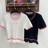 European Style Pink Ruffle Hem Knit Short Sleeve Casual Fashion Top