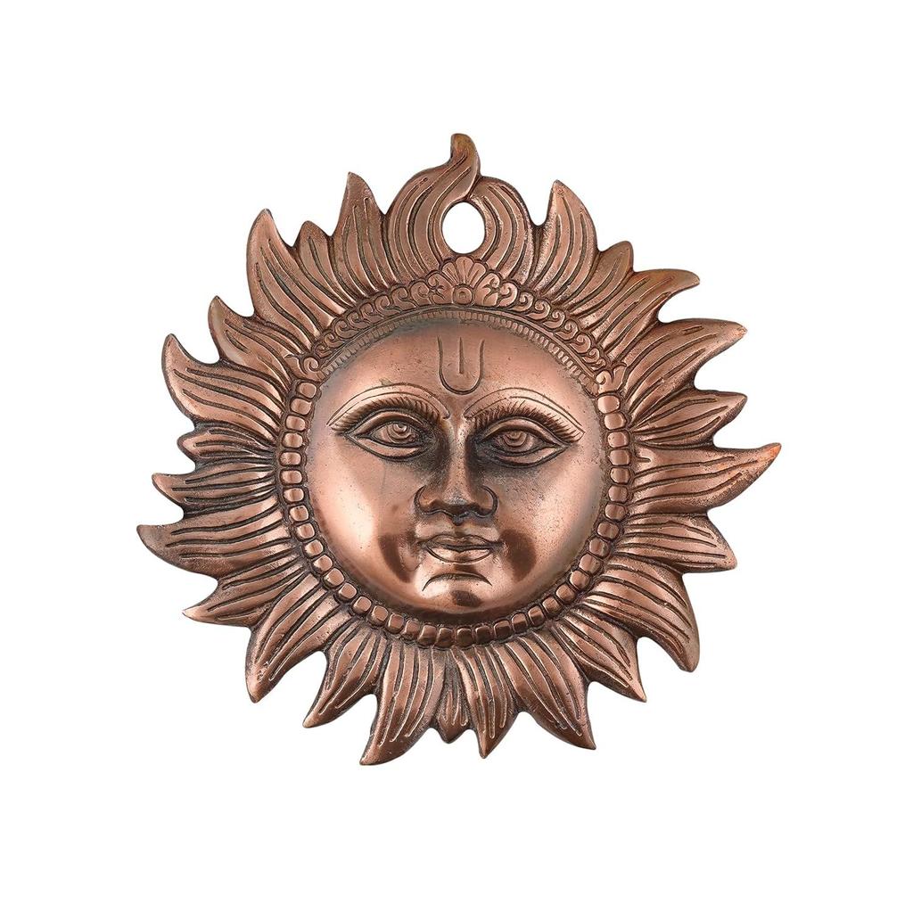 Decorative Sun Face Idol Wall Hanging, Vastu Items For Home For Good Luck Metal Surya Statue For Positivity, Copper 2