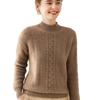 Women's Three-Strand Thickened Cashmere Cable Knit Sweater - Half-High Collar, Long Sleeve, Autumn Winter Pullover.