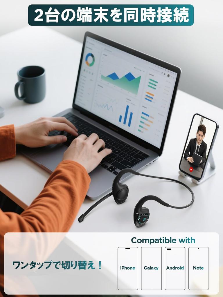 Earaku Open-Ear Call Headset J065 (ENC, Mute, Dual Pairing, USB-C, 11 h)