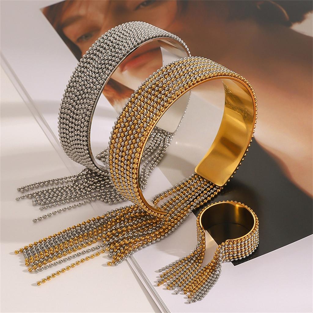 Yori Statement Stainless Steel Chain Tassel Bracelet Finger Ring 18K PVD Plated High Quality Charm Stylish Golden Jewelry