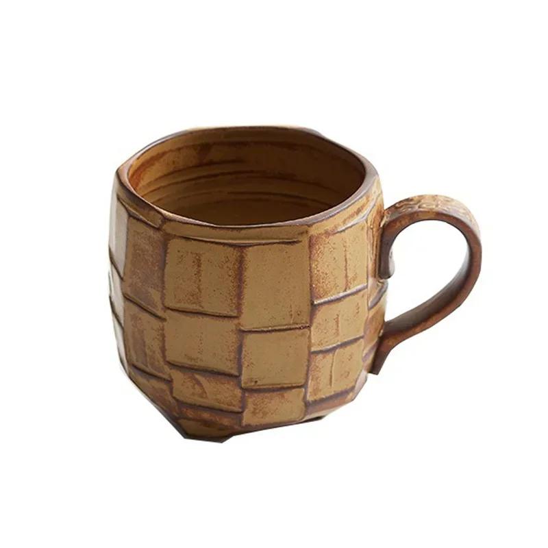 420ML Retro Rough Pottery Coffee Cup Japanese Style Ceramic Mug Office Household Breakfast Milk Juice Teacup Water Cup Drinkware 420ml