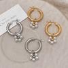 PONYKISS  Sterling Silver Needle Pearl Pendant Round Hoop Earrings for Women Minimalist Trendy Fashion  Accessories