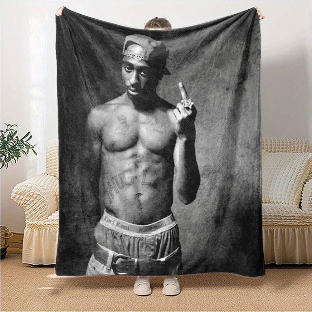 1ks 2Pac Hip Hop Deky Měkká Lehká Pro Všechna Roční Období Víceúčelový Přehoz na Pohovku, Postel, do Kanceláře & na Pikniky, Francouzský Styl s Ikonickým Obalem Alba & Citáty