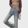 Women's High-Waist Elastic Slim Fit Washed Blue Flared Jeans - Autumn 2024 Collection