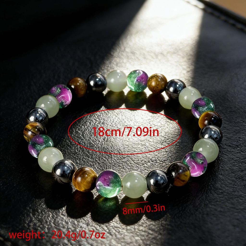 Crystal bracelet, natural tiger eye stone, red green gemstone, black stone bead bracelet, men's elastic bracelet