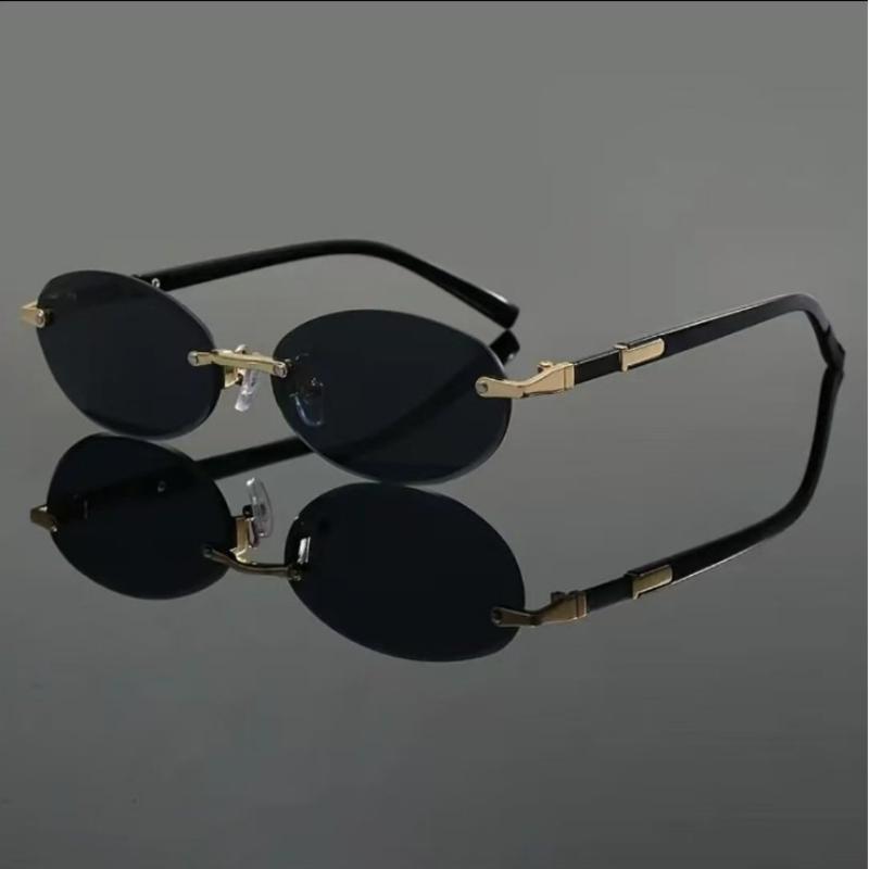 New European American Frameless Cut Edge Oval Sunglasses Hip Hop Fashion Eyewear