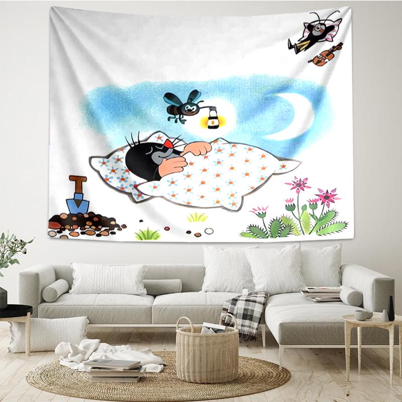 Krtek Print Tapestry, Backdrop, Easy Setup, Ideal for Bedroom, Office & Living Room, with Aesthetic Wall Hanging Decor.