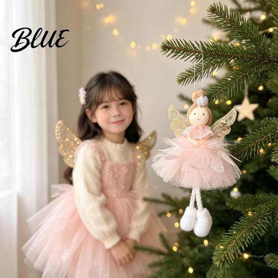 Angel Doll Decorations Pendant with Lace Mesh Skirt And Glitter Wings Decorative Holiday Tree Pendants Christmas Hanging Ornament for Home