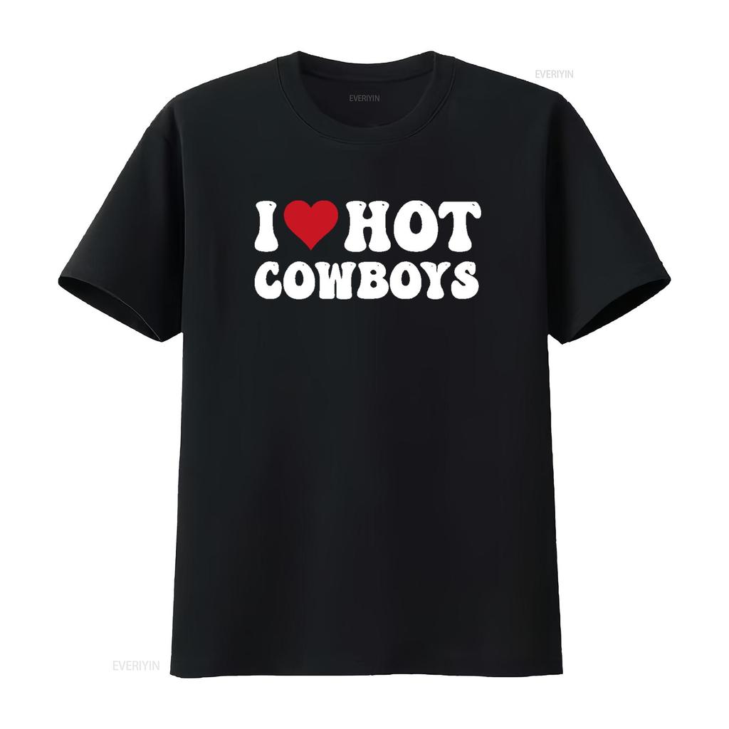 I Love Hot Cowboys Heart Funny Country Western T Shirt vintage Washed Soft Stylish Stretched graphic Slightly Casual Breathable