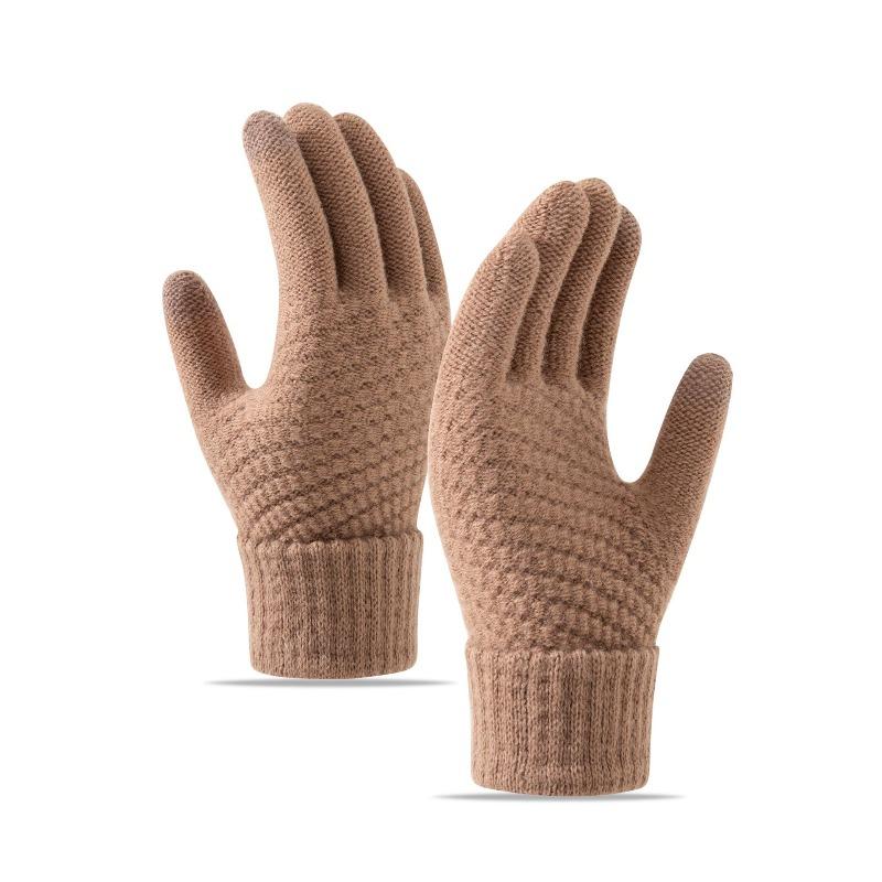 Gloves Women's Winter Velvet Thickened Korean Version Cold-proof Cute Riding Touch Screen Warm Wool Knitted Gloves
