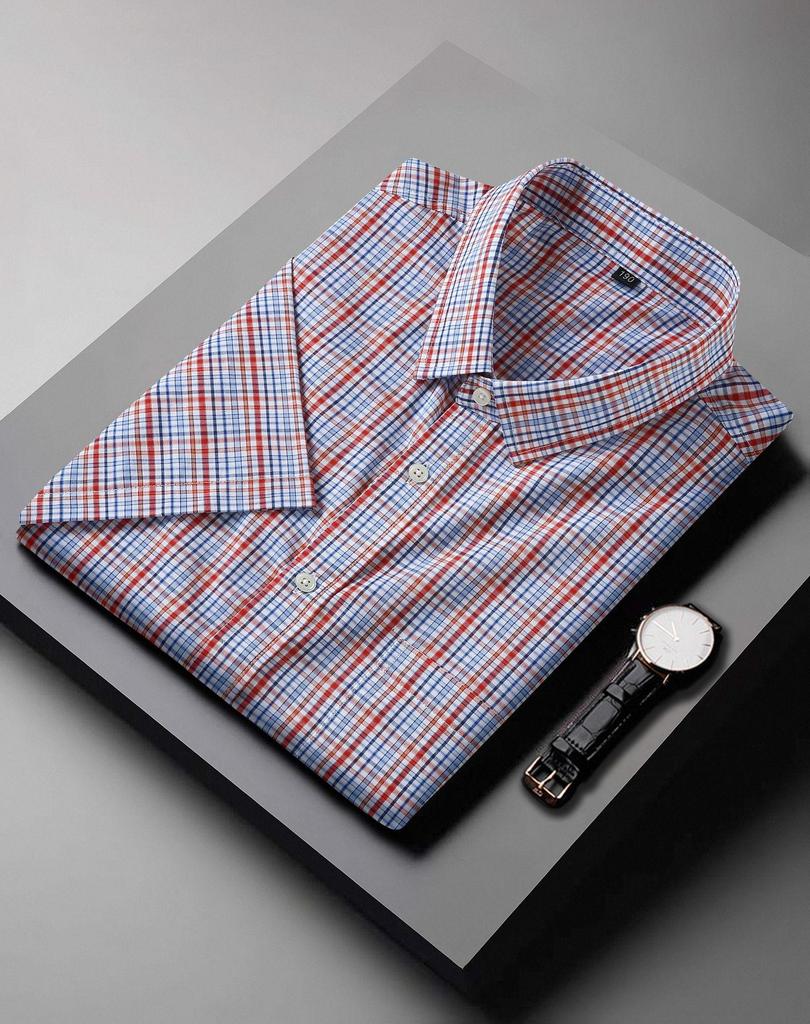 Plus Size Summer Plaid Shirt - Multicolor Short-Sleeve, Trendy Fit
