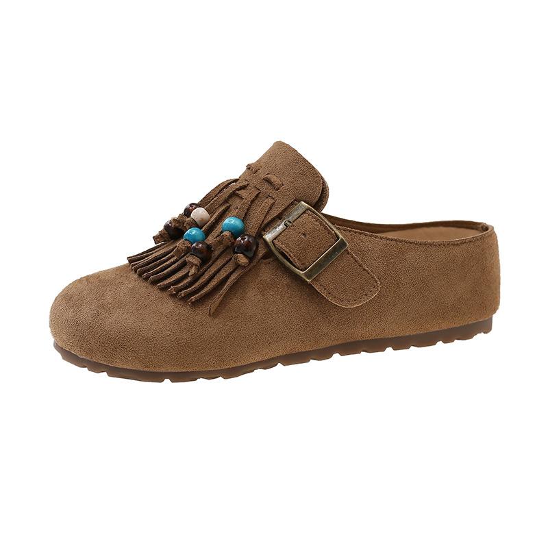 Inner Heightening Platform Boken Shoes Bag Head Half Slippers Women Wear 5 Autumn New Fringed Beaded Boken Slippers