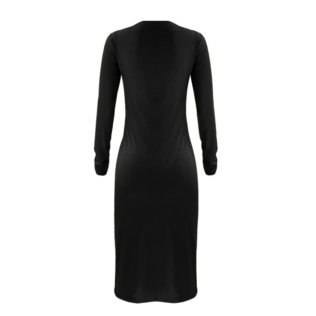 Women's Fashion All- Tight-fitting Round Neck Long-sleeved All- Long Dress