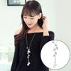 Ladies Fashion Faux Pearl Tassel Leaves Pendant Long Chain Sweater Necklace