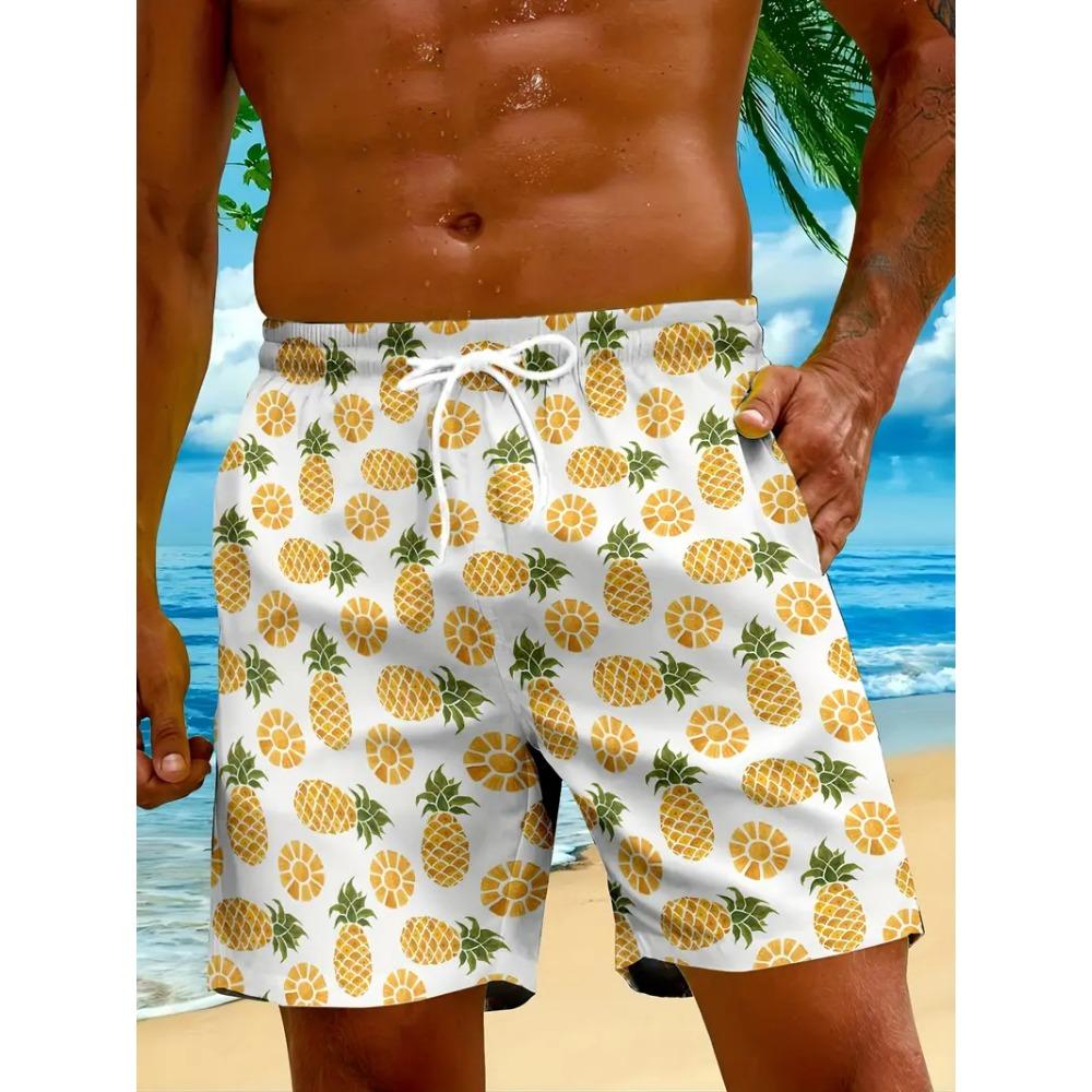 Herren Strandshorts 3D-Druck Cartoon Ananas Grafikshorts Badehose Sommer Neu Schnelltrocknend Urlaub Harajuku Hawaiianische Shorts