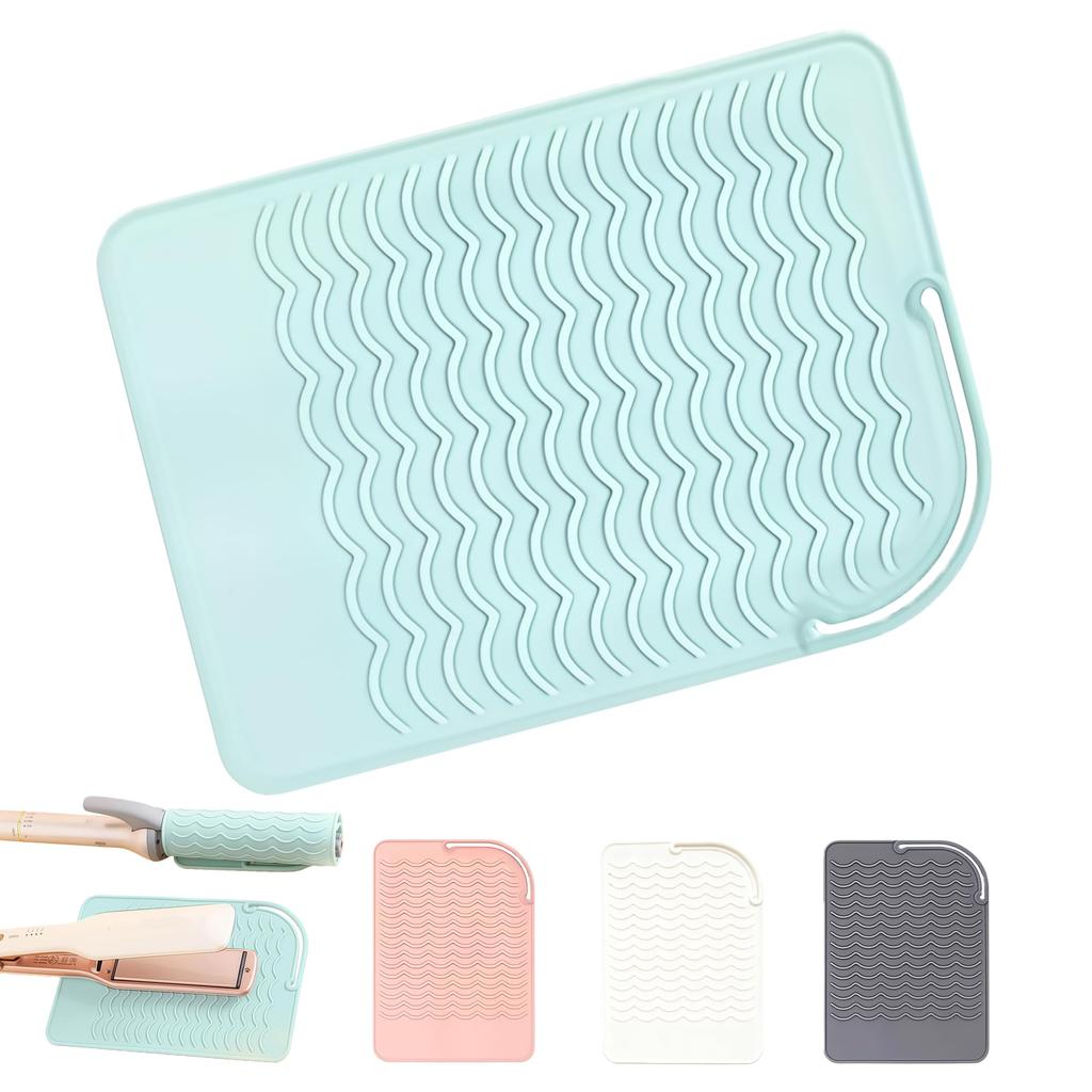 DEVENTORZ Hair Iron Heat Resistant Mat 22x16cm Silicone Straightening Iron Curling Iron with Storage Travel Home Pouch, Non-Slip,