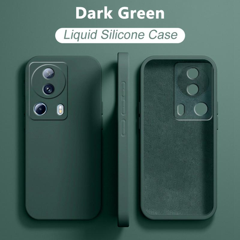 

Якісний рідкий силіконовий + мікроволоконний м’який чохол для телефону для XIAOMI 13 Lite / 13 / 13 Pro 5G протиударні чохли з квадратним краєм XiaoMi 13 Lite опівночі зелений колір