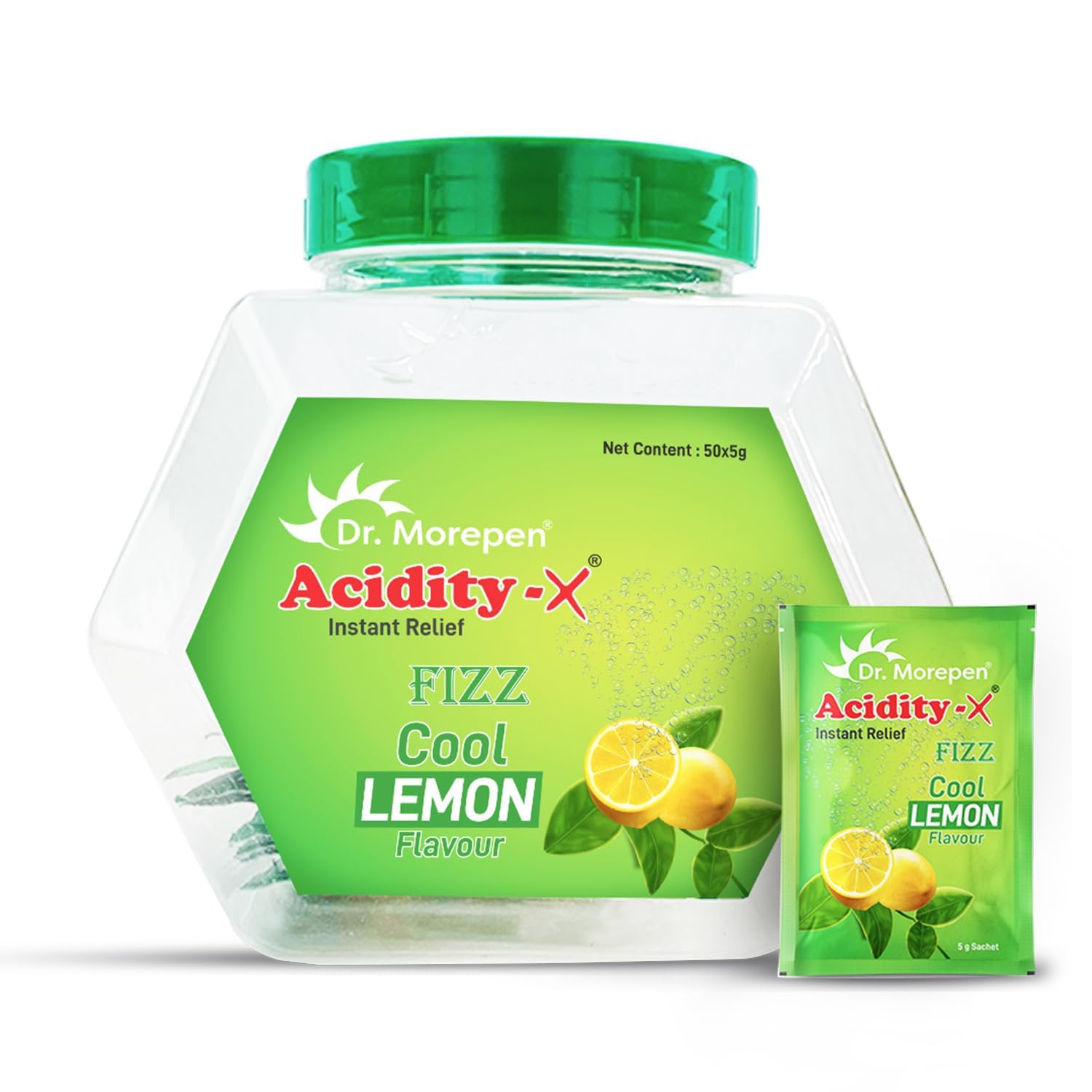 

DR. MOREPEN Acidity-X Fizz Lemon Flavour Instant Relief Drink 50 Sachets Pack For Digestion