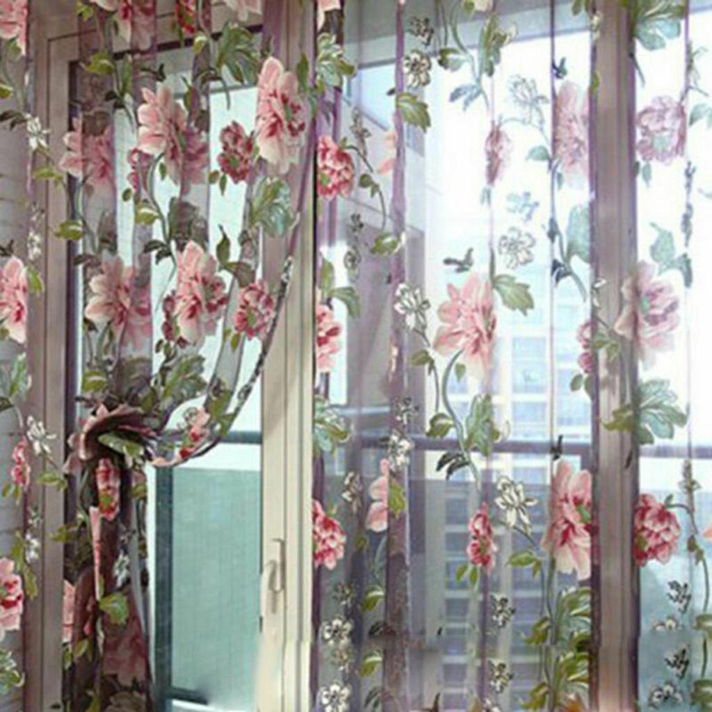 Restaurant Curtain Panel Wall Tulle Valances Voile Window 1*2.5m Coffee Shop Door Drape Floral Home Scarf Sheer