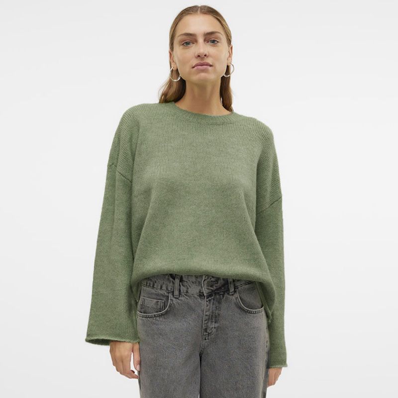 VERO MODA Women's Noelle Oversized Knit Sweater with Wide Heathered Sleeves