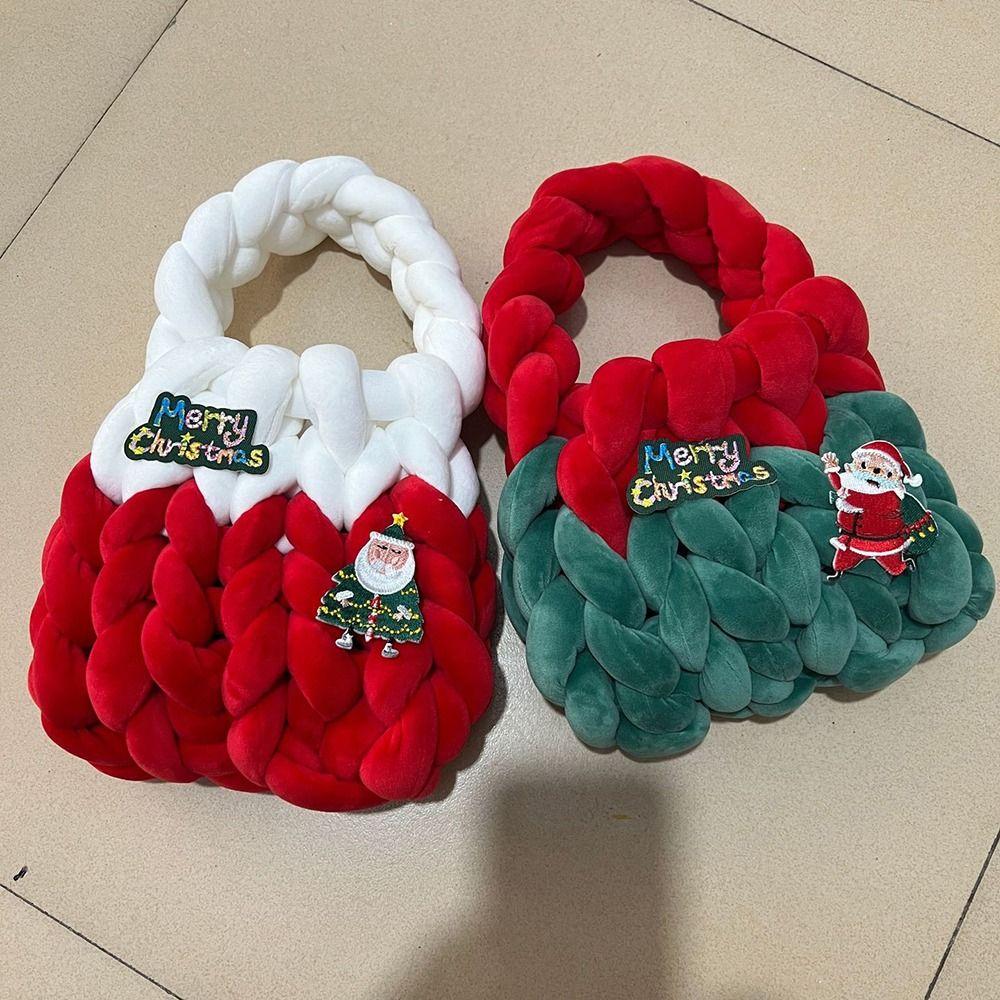 Large Capacity Christmas Handbag Hand Knitted Crochet Tote Bag Chunky Knit Bag  Christmas Gift