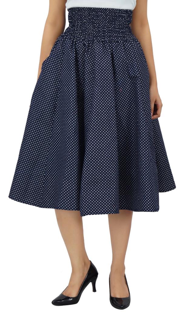 Bimba Smocked Elastic High Waist Cotton Skirt With Pockets A-line Skirts