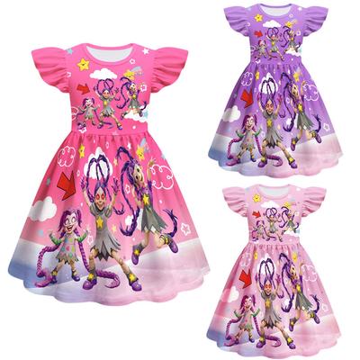83038 Multi-color Fashion Kids Girls Lily Lovebraids Print Ruffle Sleeves Dress