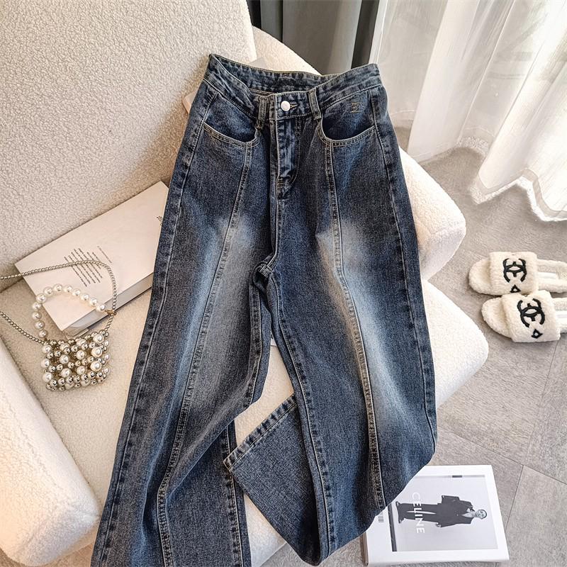 2025 Trendy Women's High-Waist Loose-Fit Korean Jeans - Wide Leg, Straight, Floor-Length.