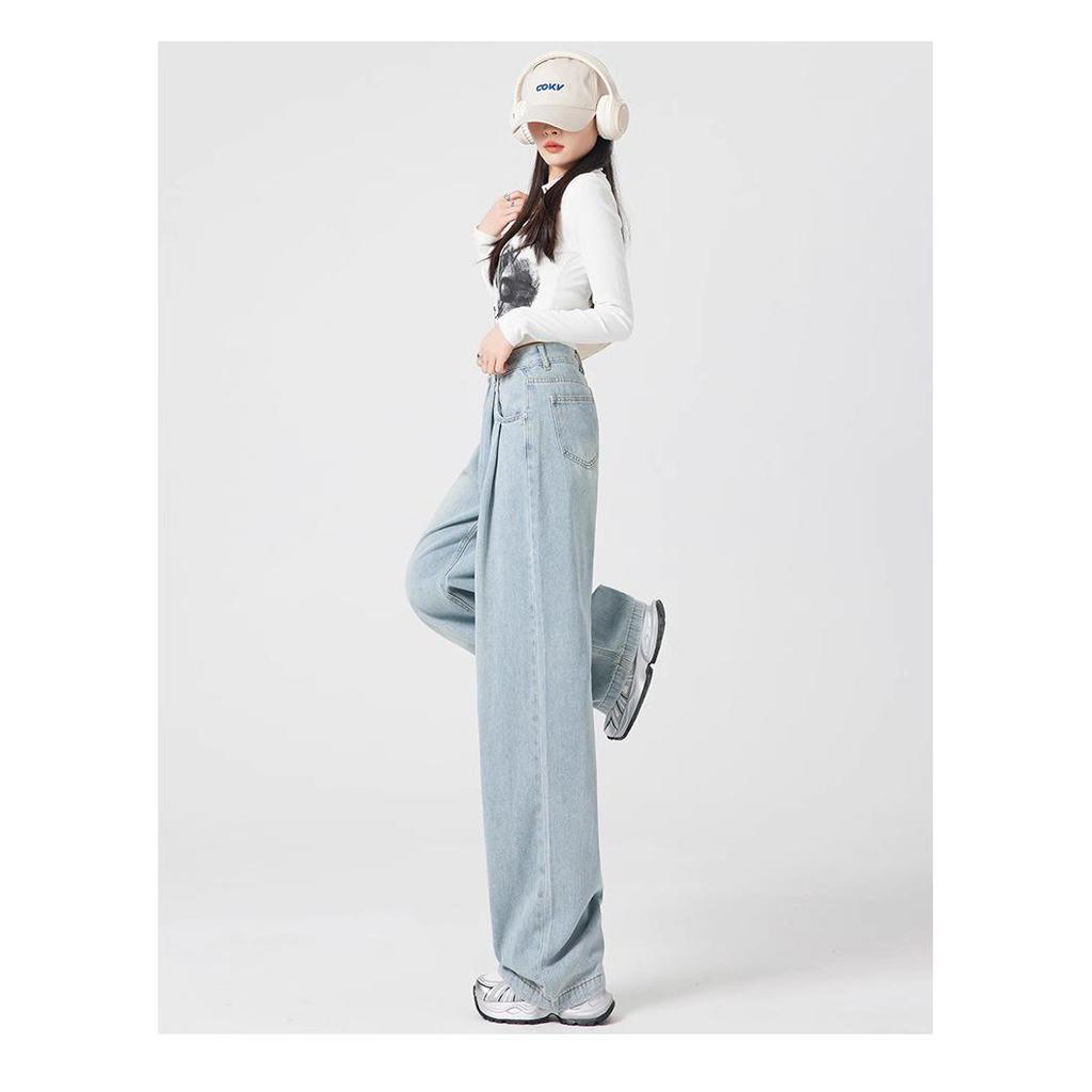 Unisex High-Waisted Light-Wash Wide-Leg Jeans: 2026 Slimming Floor-Length Autumn Style