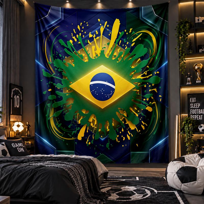 Wall Hanging Tapestry Brazil Football Print Cloth for Living Room Bedroom Home Decor