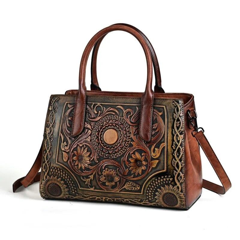 Johnature Borsa in pelle da donna in rilievo retrò squisita Borse a tracolla versatili di grande capacità