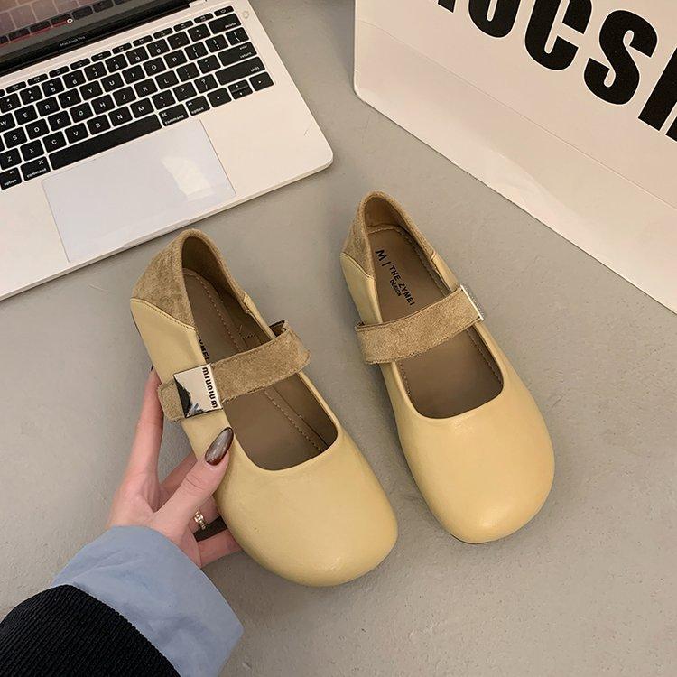 

Retro versatile Mary Jane small leather shoes women s 2025 spring and summer new soft flat bottom shallow mouth single shoes Doudou shoes evening 35 жёлтый