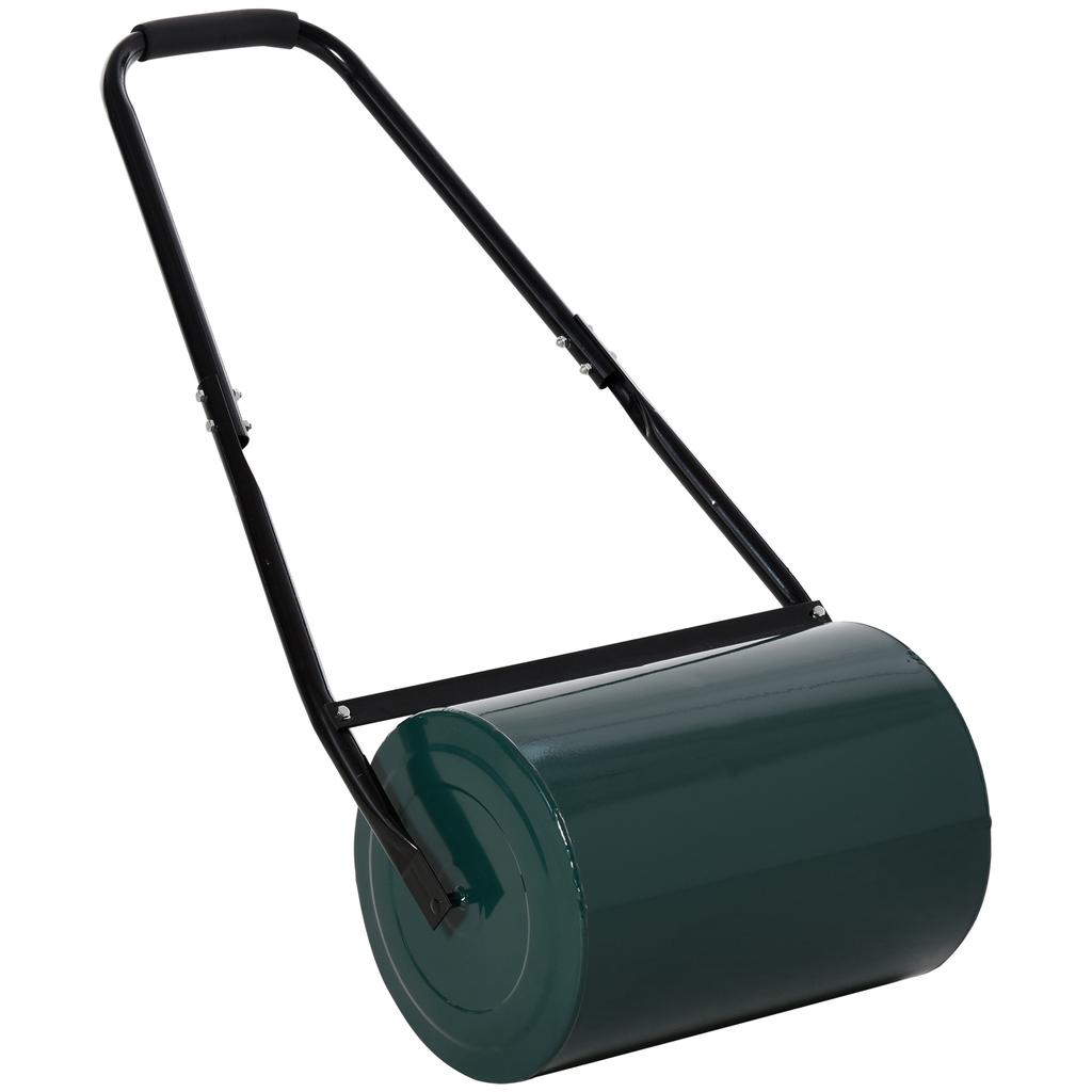 30 L Garden Lawn Roller with Water/Sand Filled Drum, Heavy Duty Steel Lawn Push Rolling Tool, Dark Green