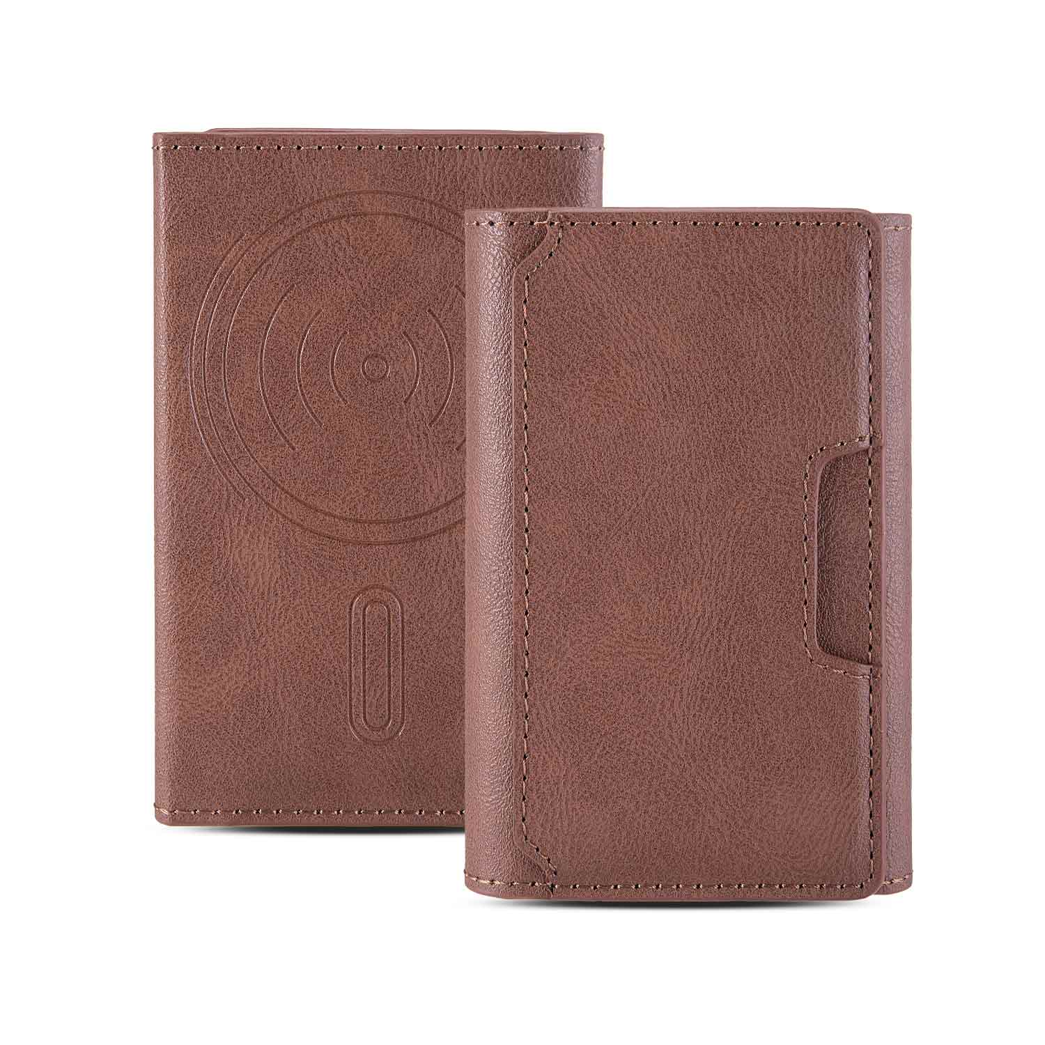 

Magnetic Three Fold Card Bag Leather Vertical Credit ID Mobile Phone Back Pocket Wallet Case Phone Stand Shockproof Cover світло-коричневого кольору