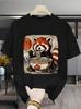 Cute Red Panda Eating Ramen T Shirt Kawaii Animal Graphic Tee Japanese Food Print Summer Top Funny Casual Shirt For Women Men